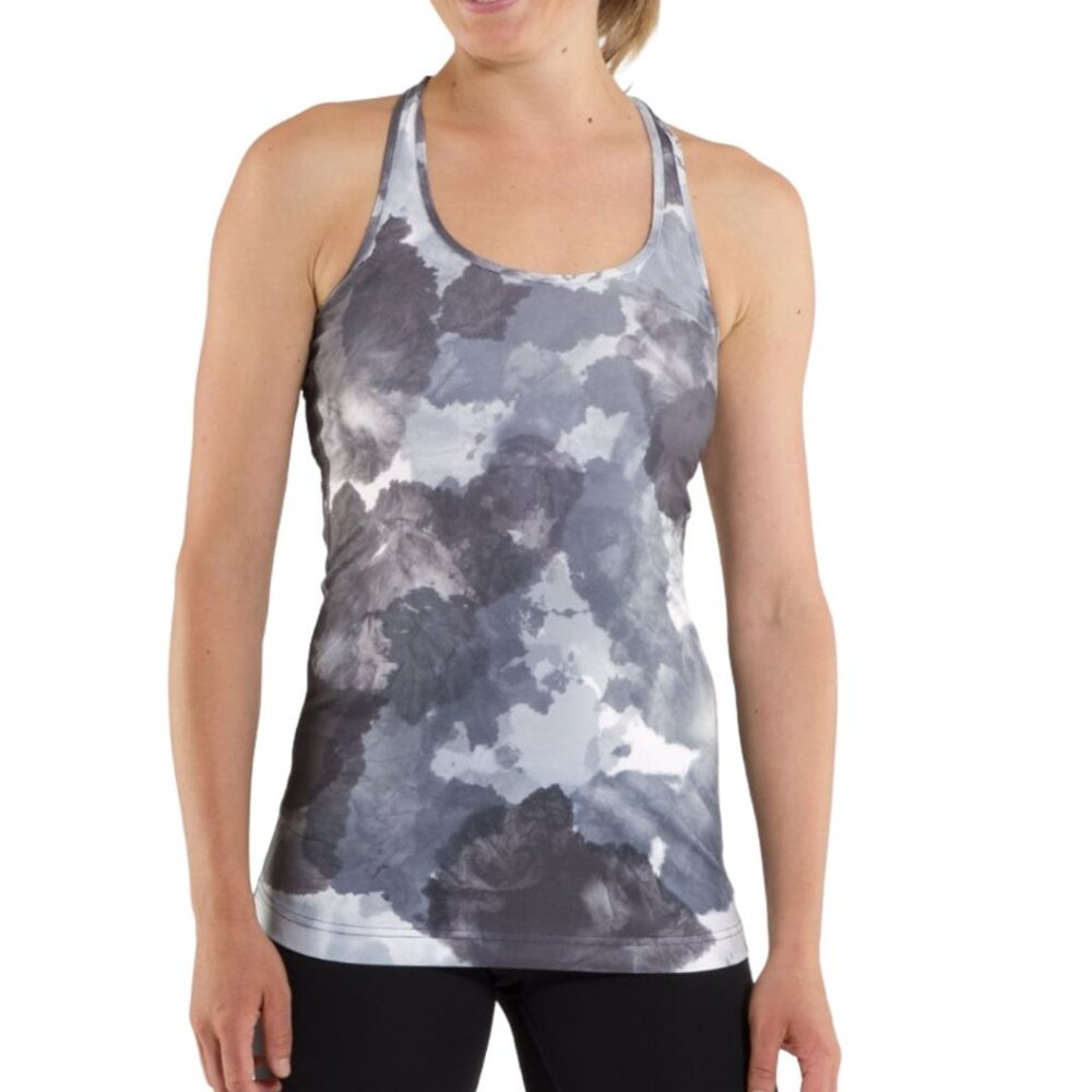 Lululemon Cool Racer Back Tank EUC SZ 8 White Coal Tinted Canvas Super EUC